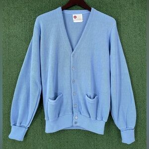 Vintage 70’s Sears King Road Baby Blue Cardigan Sweater Mens Sz Medium